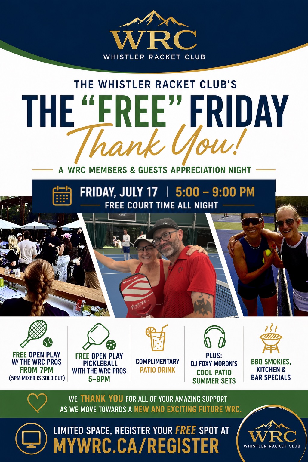 The Free Friday Thank You — WRC Members & Guests Appreciation Night, Friday July 17, 5 to 9pm